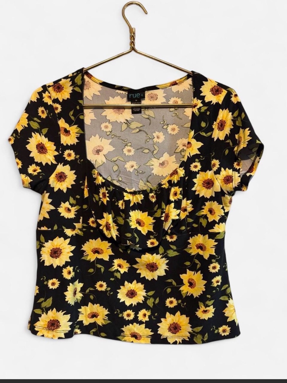 Vintage Y2K Rue21 Black Sunflower Scoop Neck Top